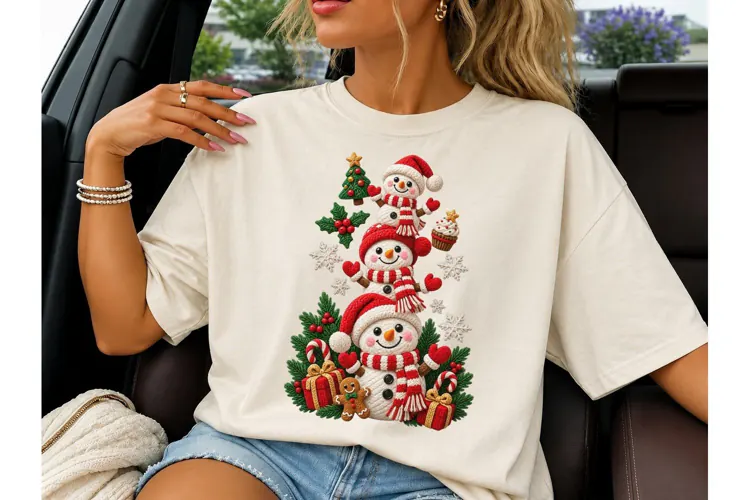 Stacked Snowman Christmas PNG Tee