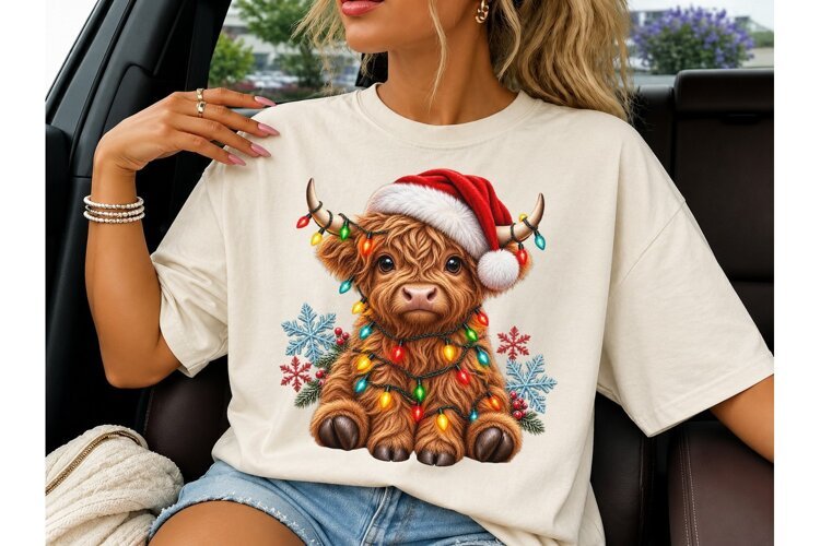 Christmas Highland Cow Santa PNG Tee example image 1