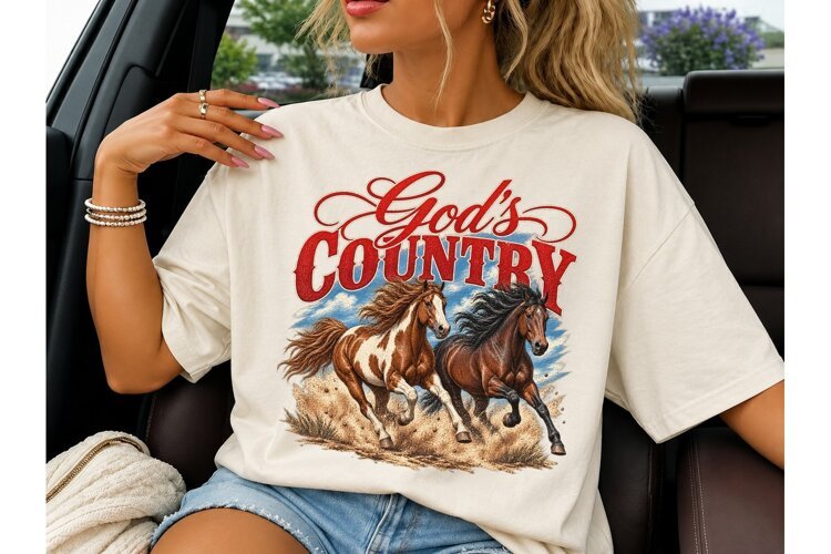God's Country Wild Horses PNG Tee Design example image 1