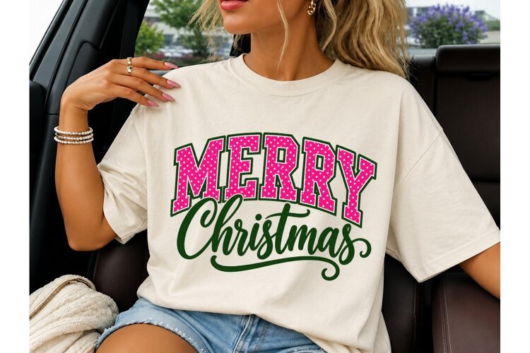 Merry Christmas Pink Polka Dot PNG Tee example image 1