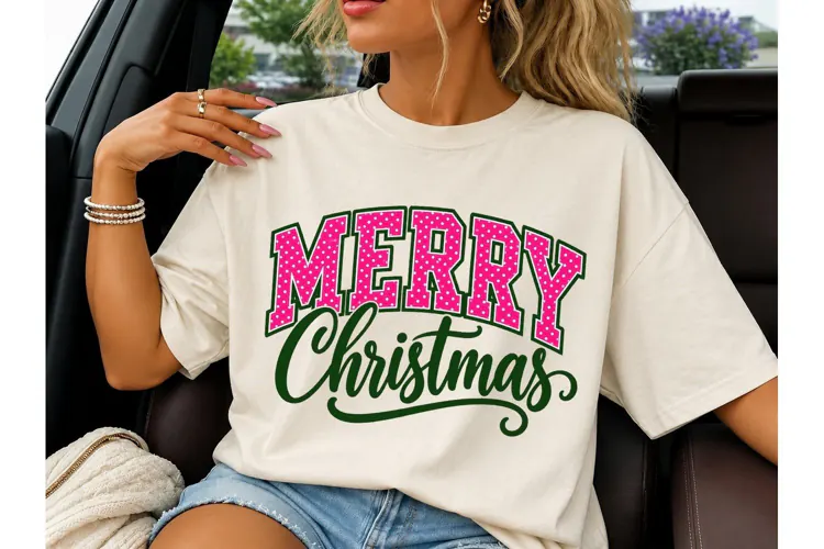 Merry Christmas Pink Polka Dot PNG Tee