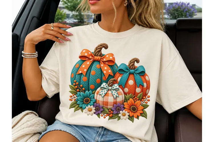 Fall Pumpkin Bow Knit PNG Sublimation