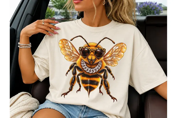 Cool Bee Leopard Sunglasses PNG Tee