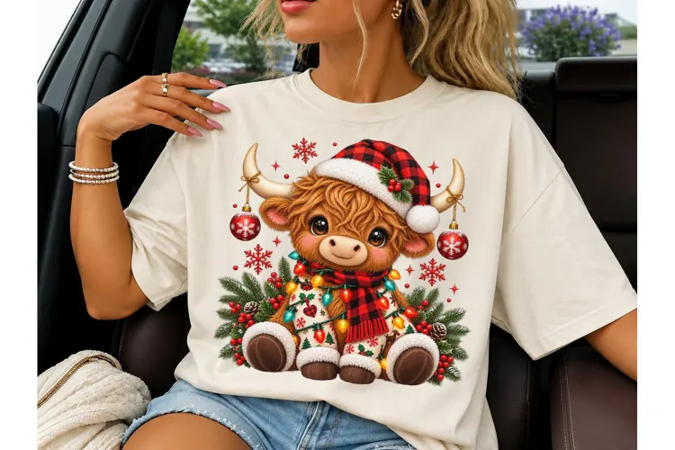 Christmas Highland Cow PNG Sublimation T