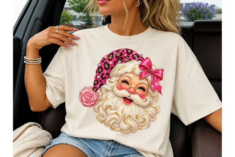 Pink Leopard Santa Claus PNG Sublimation