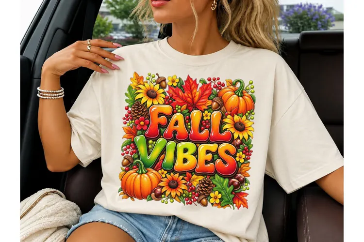 Fall Vibes Pumpkin PNG Sublimation Tee