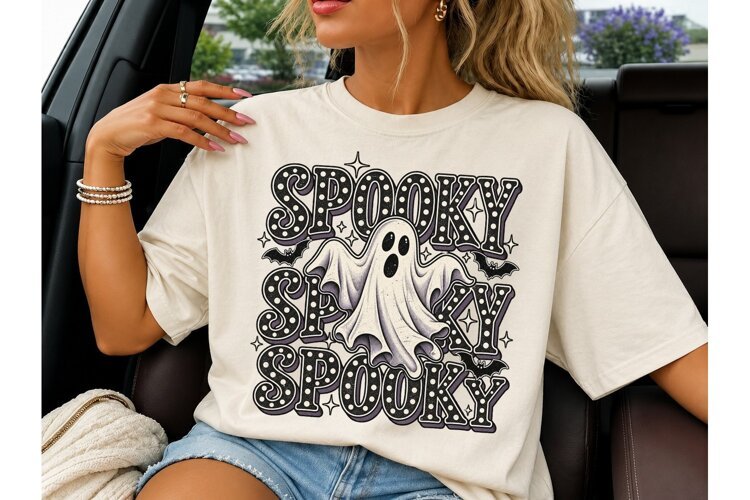 Spooky Ghost Halloween PNG Shirt Design example image 1