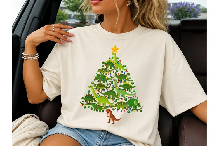 Dinosaur Christmas Tree PNG Shirt Design