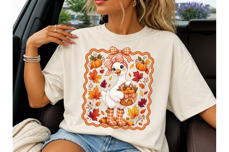 Fall Duck Pumpkin PNG Sublimation Tee example image 1