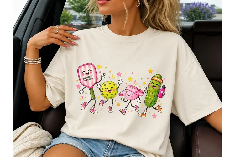 Pickleball Club Cute Characters PNG Tee