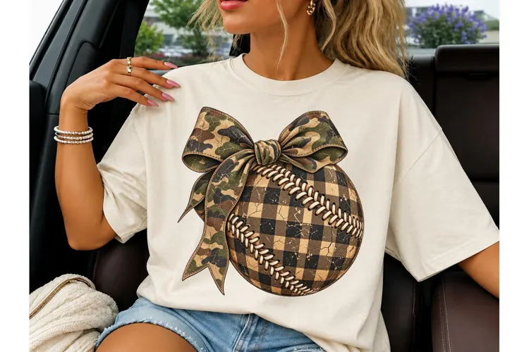 Camo Baseball Bow PNG Sublimation Tee