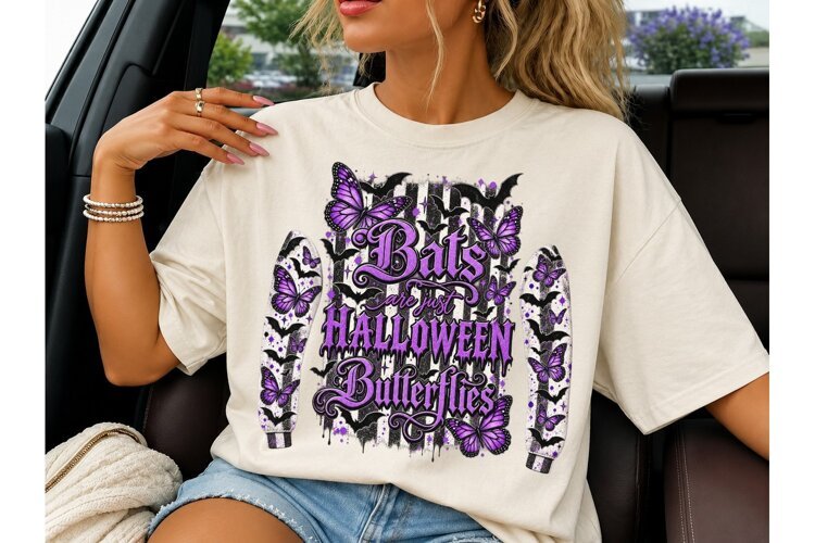 Bats Halloween Butterflies PNG Tee example image 1