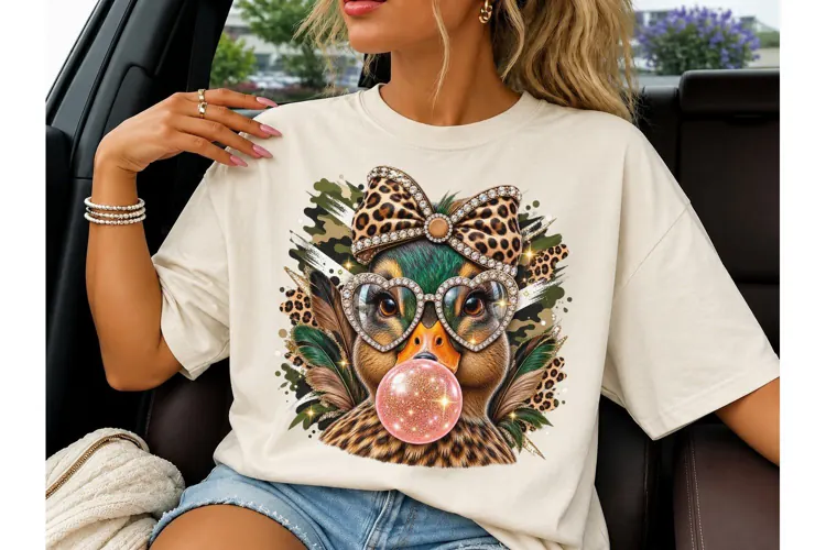 Sassy Duck Leopard Bow PNG Tee Design
