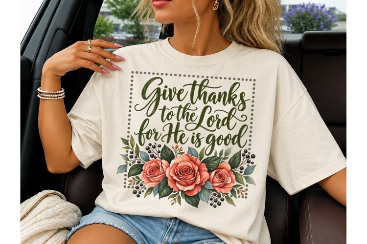 Give Thanks to the Lord PNG Floral Tee example image 1