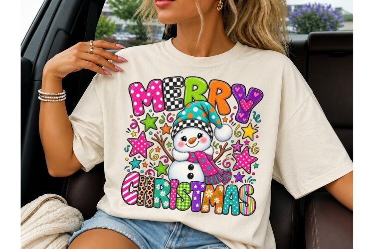 Merry Christmas Snowman PNG Tee Design example image 1