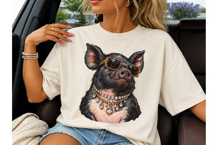 Fancy Black Pig Leopard Sunglasses PNG example image 1