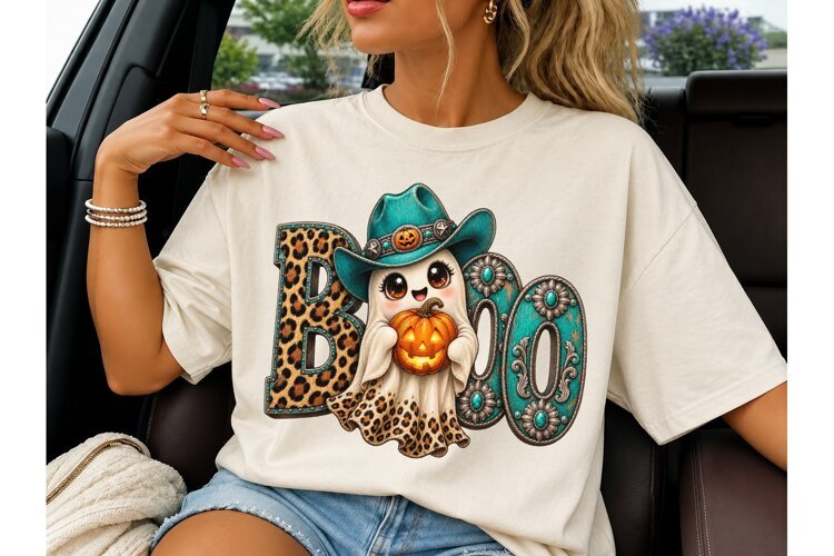 Boo Ghost Cowboy Halloween PNG Design example image 1
