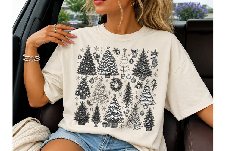 Christmas Trees Collage PNG Shirt Design example image 1