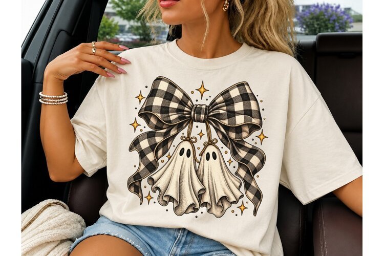Halloween Ghost Bow PNG Shirt Design example image 1