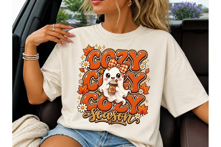 Cozy Season Ghost Fall PNG Shirt Design example image 1