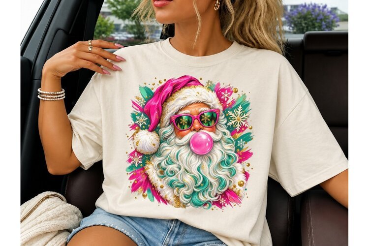 Cool Santa Bubblegum Christmas PNG Tee example image 1