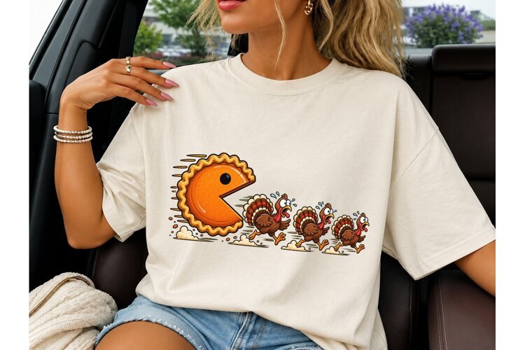 Thanksgiving Pie Pac-Man Turkey PNG Tee example image 1
