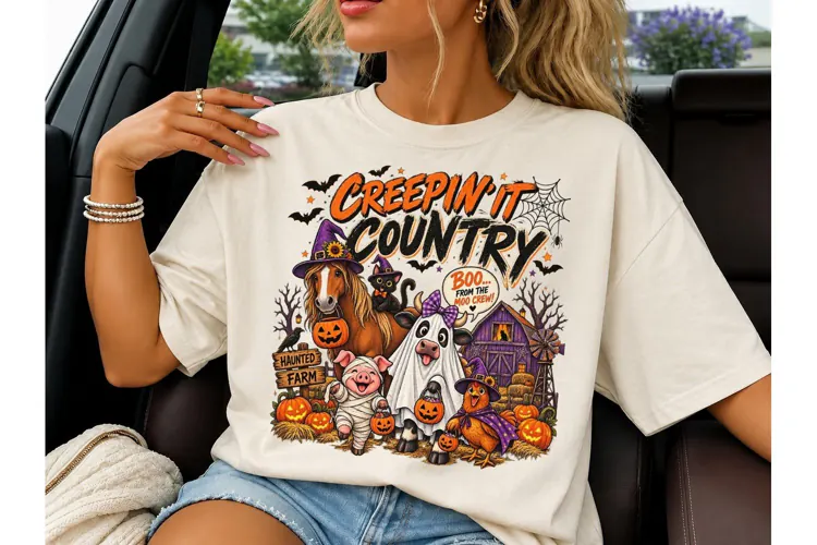 Creepin It Country Halloween PNG Tee