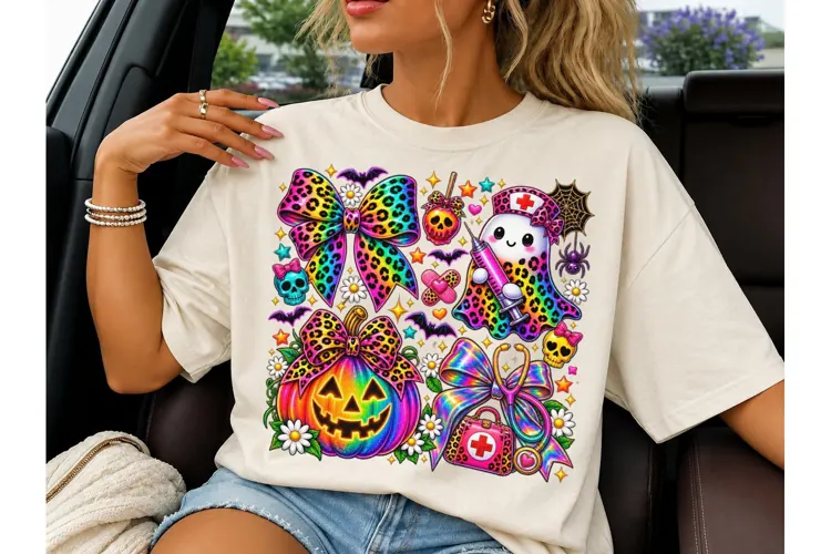 Halloween Nurse Ghost Bow PNG Tee Design