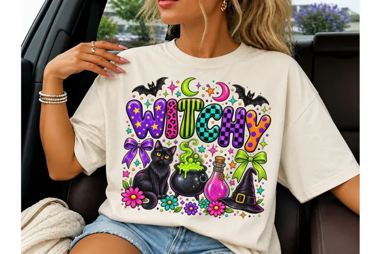 Witchy Halloween Black Cat PNG Shirt