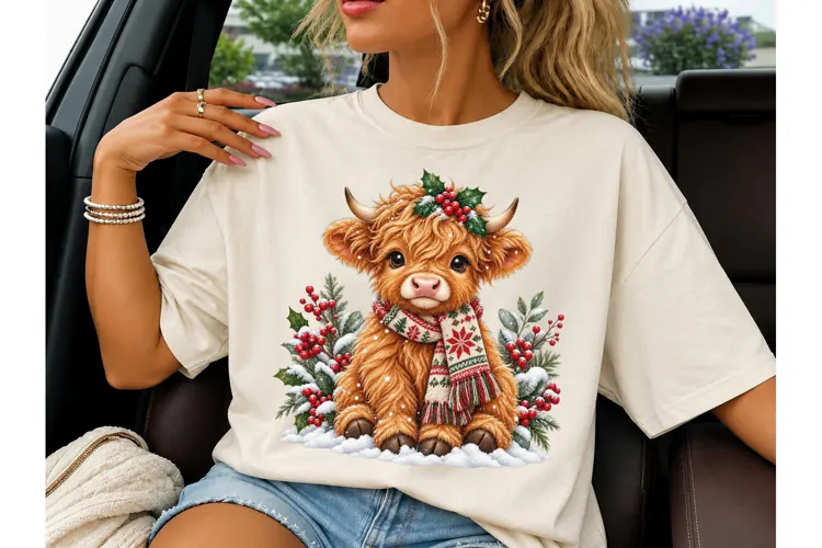 Christmas Highland Cow PNG Sublimation T