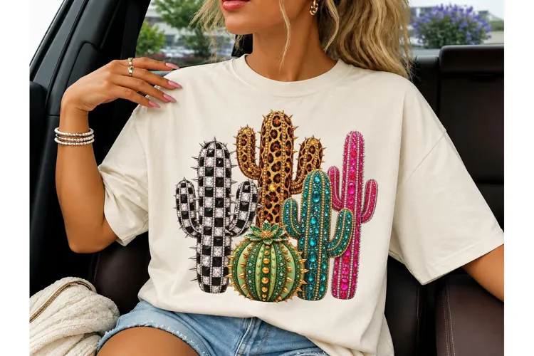 Bejeweled Cactus PNG Sublimation Tee