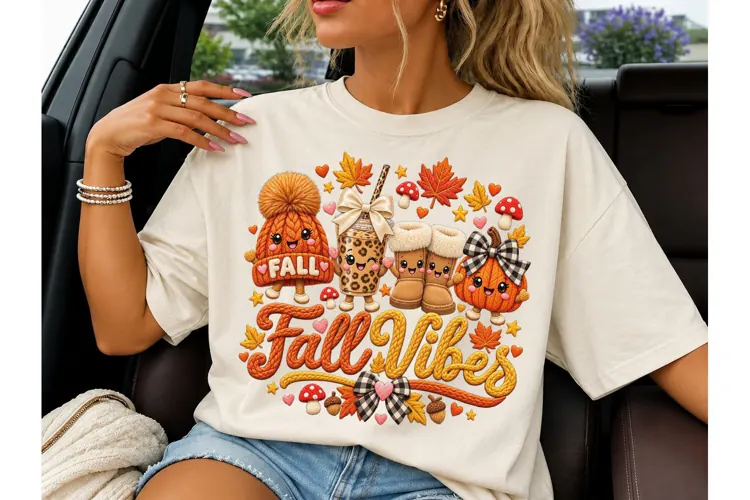 Fall Vibes Kawaii PNG Sublimation Tee