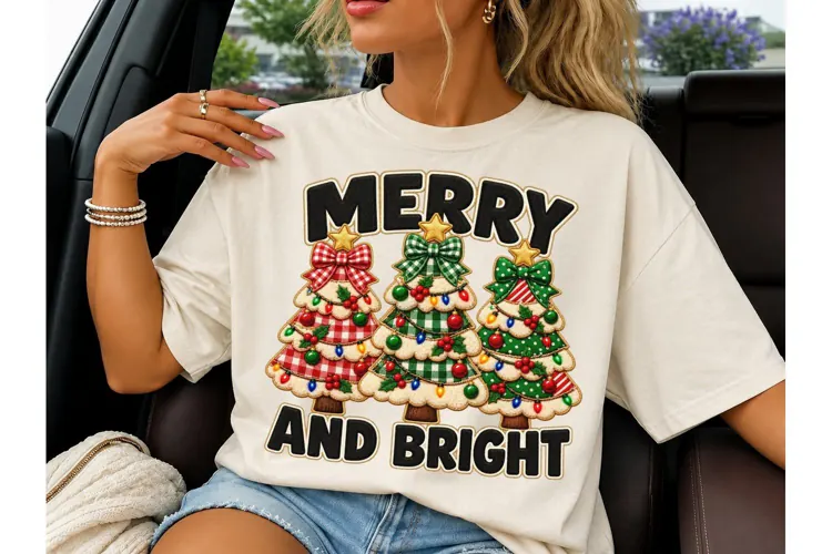 Merry And Bright Christmas Trees PNG Tee