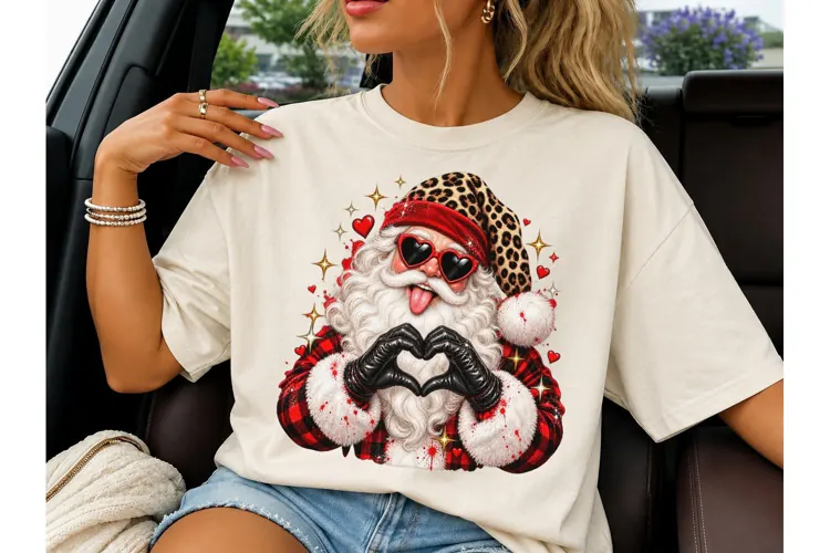 Cool Santa Leopard Hat PNG Shirt Design