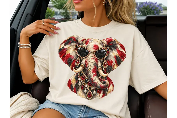 Boho Elephant Jeweled Sunglasses PNG Tee