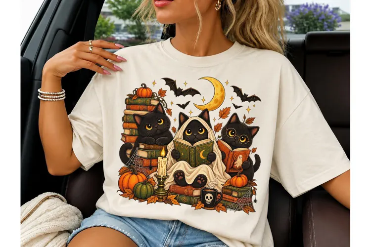 Halloween Black Cats Reading Books PNG