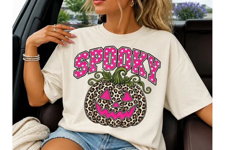 Spooky Leopard Pumpkin PNG Shirt Design
