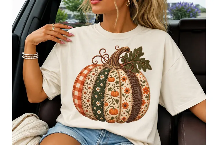 Patchwork Pumpkin Fall PNG Sublimation T