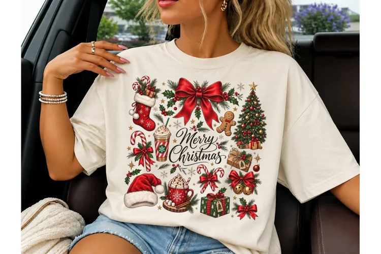 Merry Christmas Collage PNG Shirt Design