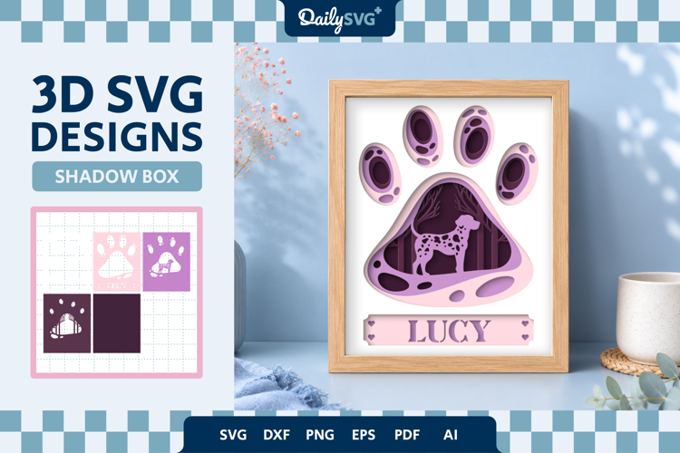 Dog Shadow Box Paw Dalmatian 3D SVG