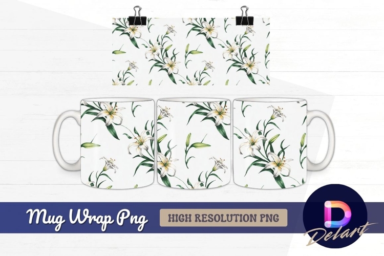 Seamless pattern white lilies mug design png