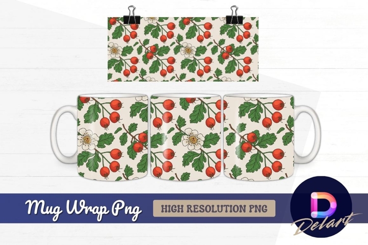 Hawthorn berries and blossoms seamless Mug Wrap PNG example image 1