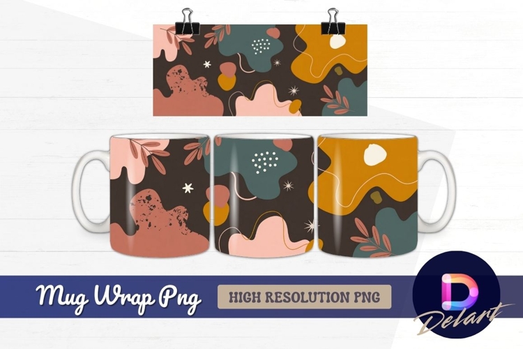 Abstract shapes and leaves Mug Wrap PNG
