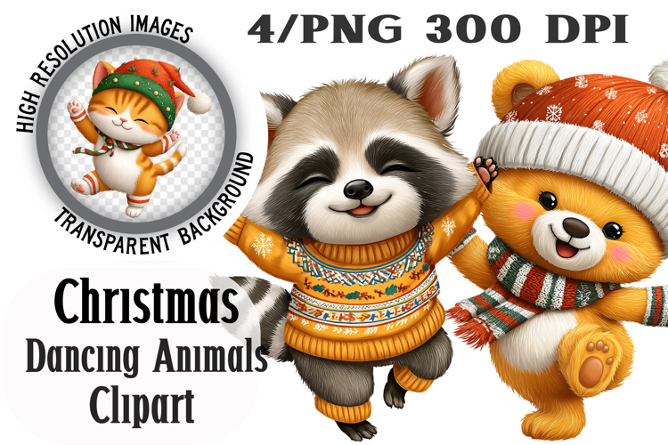 Dancing Animals Christmas Watercolor
