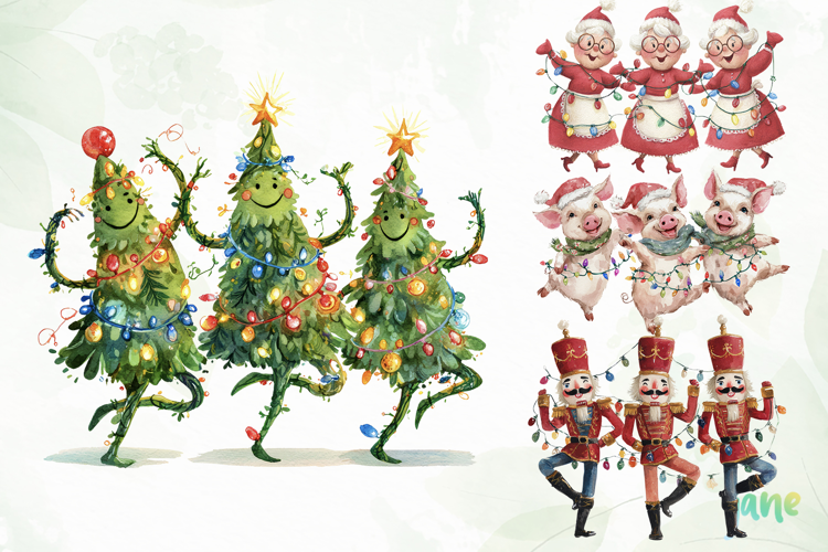 Dancing Animals Christmas Watercolor