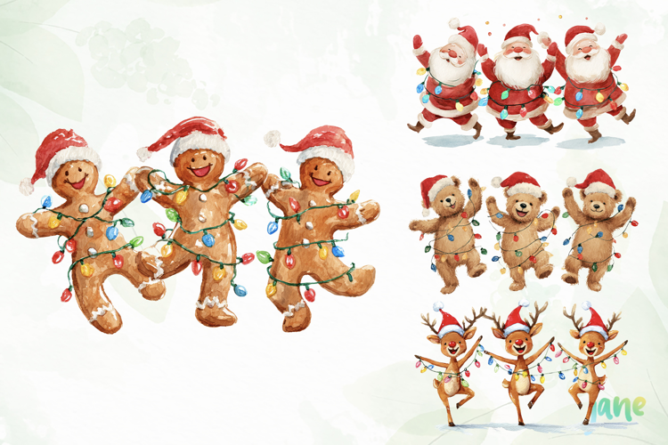Dancing Animals Christmas Watercolor