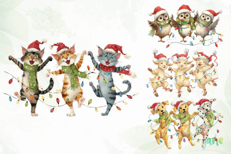 Dancing Animals Christmas Watercolor