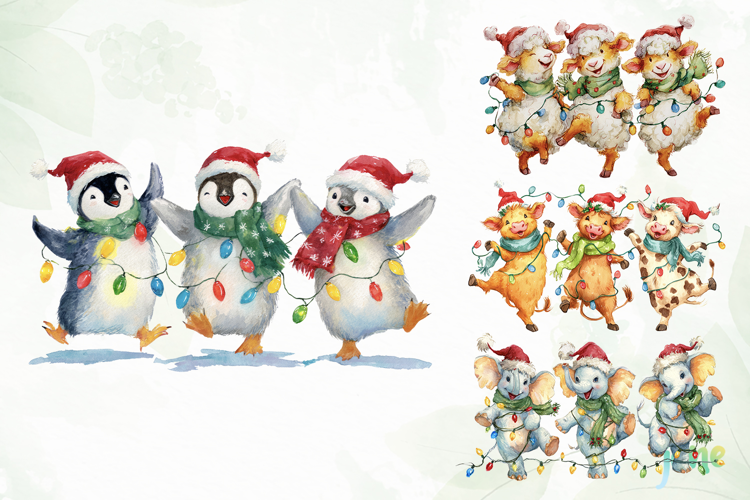Dancing Animals Christmas Watercolor