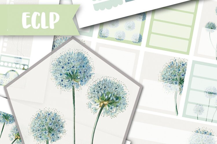 Blue Dandelion & Sage: Printable Planner Stickers for ECLP example image 1