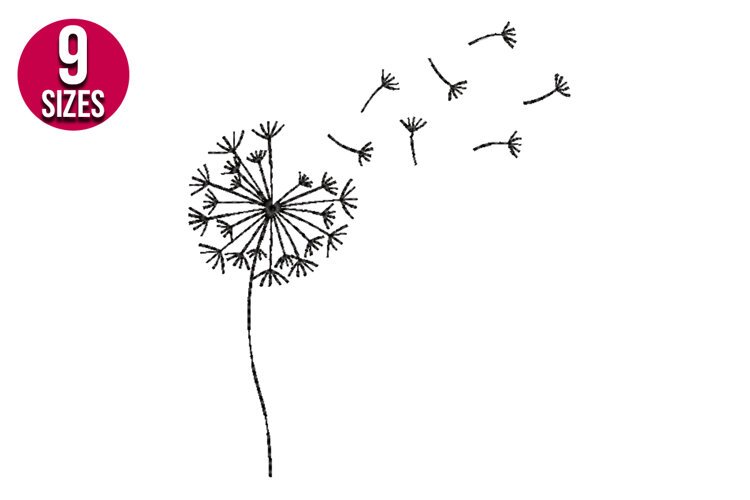 Dandelion Flower Line Art Machine Embroidery Design - 9 Size example image 1